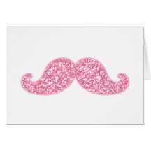 GIRLY PINK GLITTER MUSTACHE PRINTED GREETING CARD