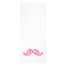 GIRLY PINK GLITTER MUSTACHE PRINTED PERSONALISED INVITATIONS