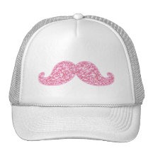 GIRLY PINK GLITTER MUSTACHE PRINTED TRUCKER HATS