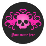Girly pink goth fanged vampire skull on black stickers