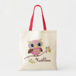 Girly Pink Owl Budget Tote bags
