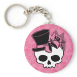 Girly Skull with Hat and Pink Bow keychains