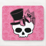 Girly Skull with Hat and Pink Bow mousepads