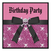 Girly Skulls & Polka Dots Pink Birthday Invites