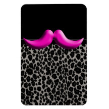 Girly Trendy Animal Print Pink Mustache Rectangular Magnets