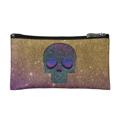 Girly Trendy Faux Glitter Skull Cosmetics Bags