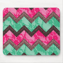 Girly Trendy Pink green zig zag lace Mousepads