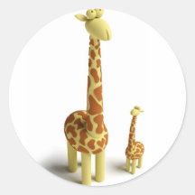 Girrafe And baby Giraffe Round Sticker