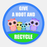 give a hoot and recycle round stickers