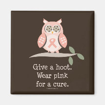 Give A Hoot Pink Ribbon Owl Magnet