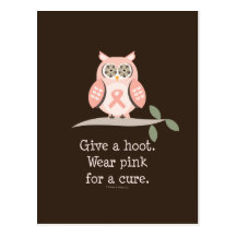 Give A Hoot Pink Ribbon Owl Postcard