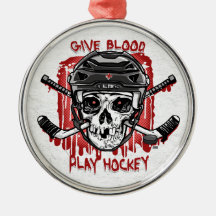 Give Blood Play Hockey Black Ornament