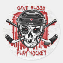Give Blood Play Hockey Black Round Stickers