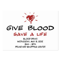 Give Blood Save A Life Blood Drive Chubby Template Business Card