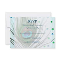 Glam Peacock Feather Teal Response Card