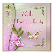 Glamorous Key, Magnolia & Butterfly 70th Birthday Invites