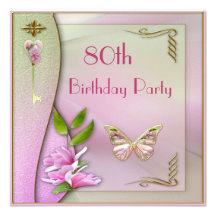 Glamorous Key, Magnolia & Butterfly 80th Birthday Announcement