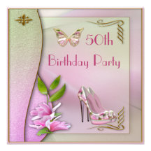 Glamorous Shoes Magnolia & Butterfly 50th Birthday Personalized Invite