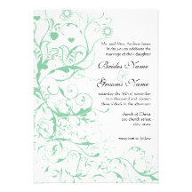 Glass Green & Black Birds Swirl Wedding Invitation