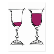 Glasses of red wine illustration. postcards