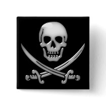 Glassy Pirate Skull & Sword Crossbones Pin