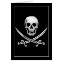 Glassy Pirate Skull & Sword Crossbones Card
