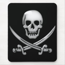 Glassy Pirate Skull & Sword Crossbones Mouse Pads