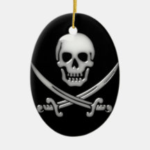 Glassy Pirate Skull & Sword Crossbones Christmas Tree Ornaments