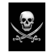 Glassy Pirate Skull & Sword Crossbones Post Cards