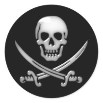 Glassy Pirate Skull & Sword Crossbones Stickers