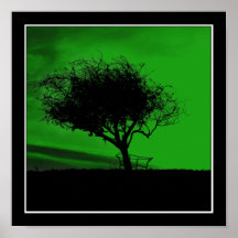 Glastonbury Hawthorn. Tree on Hill. Green Black. Posters