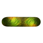 Gleaming gold-green skateboards