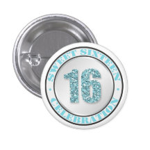 Glitter Aqua Blue Sweet 16 Celebration Buttons