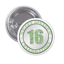 Glitter Green Sweet 16 Celebration Buttons