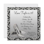 Glitter High Heels Black Damask Birthday Party invitations