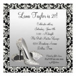 Glitter High Heels Black Damask Birthday Party Personalized Announcements