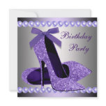 Glitter Pearls Purple High Heels Shoes Birthday Custom Invitation