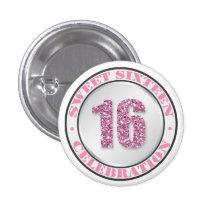 Glitter Pink Sweet 16 Celebration Buttons