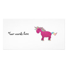 Glitter pink unicorn customised photo card
