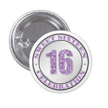 Glitter Purple Sweet 16 Celebration Buttons