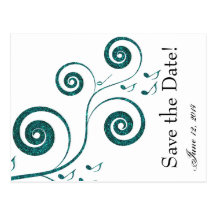 Glittery Blue Music Save the Date Postcard