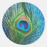 Glittery Blue Peacock Feather Still Life Round Sticker