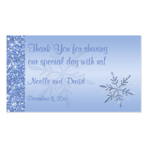 Glittery Blue Snowflakes Wedding Favour Tag Business Card Template