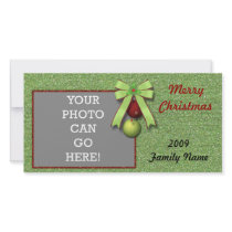Glittery Green Christmas Photo Card Ornaments Bow