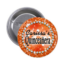 Glitz Glam Bling Quinceañera Celebration orange Button