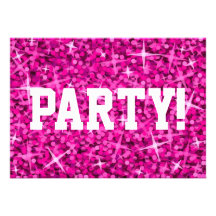 Glitz Pink 'Party!' invitation white text