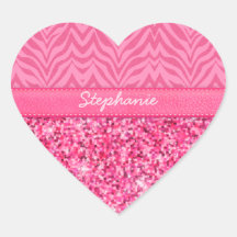 Glitzy Pink Zebra Heart Sticker