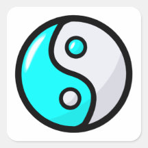 Glossy Aqua Yin Yang in Balance Square Sticker
