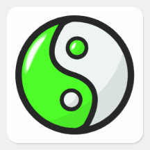 Glossy Green Yin Yang in Balance Square Stickers