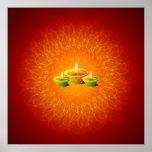 Glowing Diwali Lamps On Fire Mandala posters